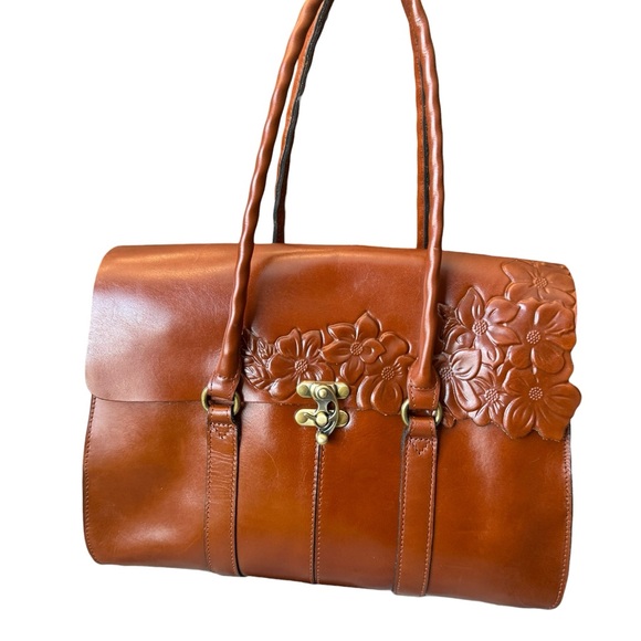 Patricia Nash Handbags - Patricia Nash Vienna Satchel Handbag Tan Tooled Leather Floral Bag NEW Luxury